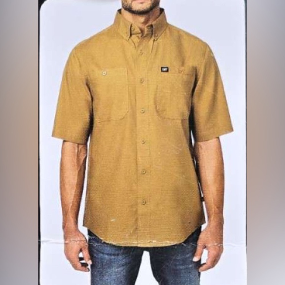 Brown Caterpillar CAT canvas 100% cotton work shirt XXL